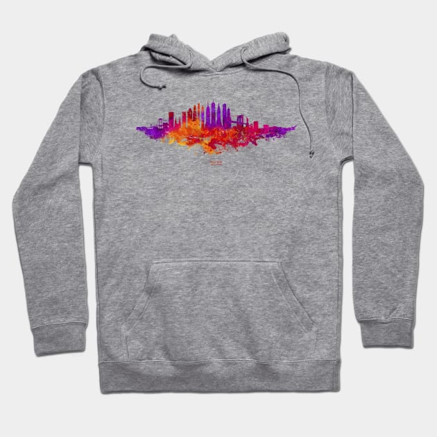 New York City Skyline Colorful Watercolor in red orange and purple Hoodie by SPJE Illustration Photography
